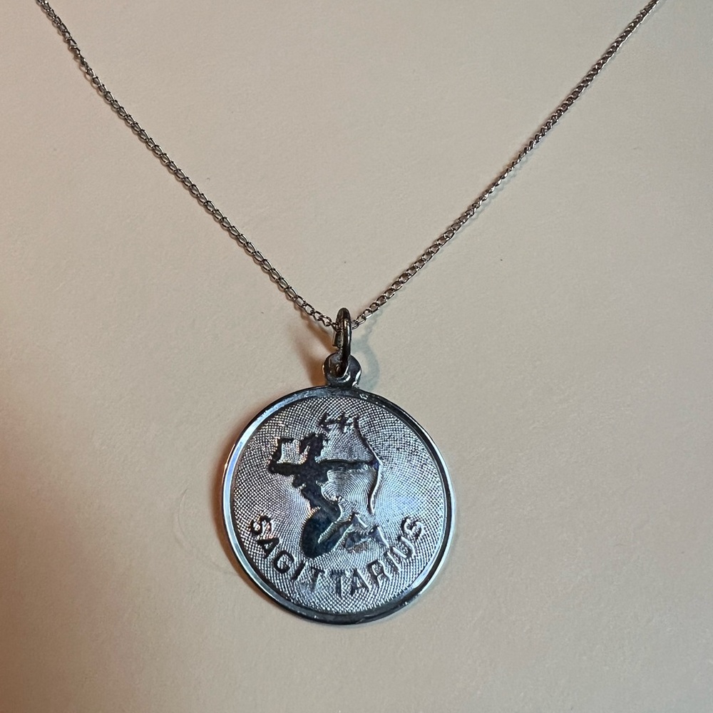 Sterling silver Sagittarius necklace pendant on 18 in Sterling silver link chain